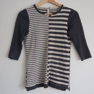 100% Cashmere Nanette Lepore Navy and Grey Striped Sweater